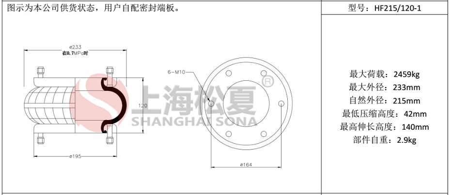 HF215/120-1法蘭式橡膠氣囊，糾偏氣囊